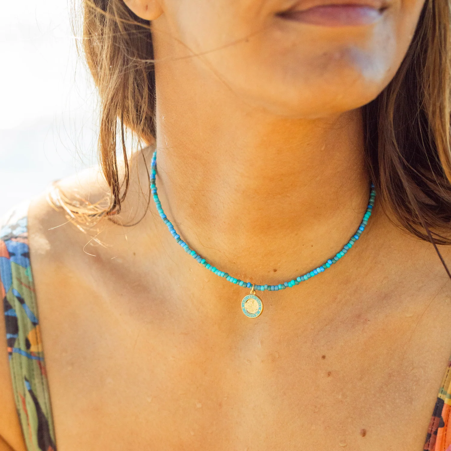 Blue Lagoon Beaded Choker - Gold / Baby Blue - Image 3