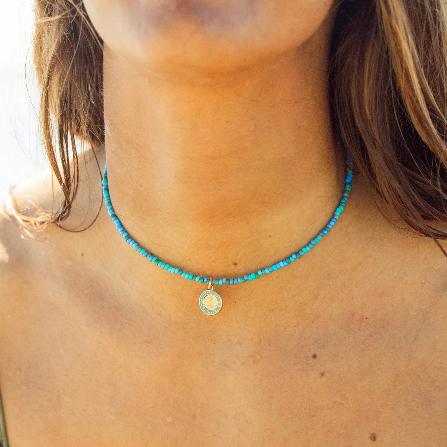 Blue Lagoon Beaded Choker - Gold / Baby Blue - Image 5