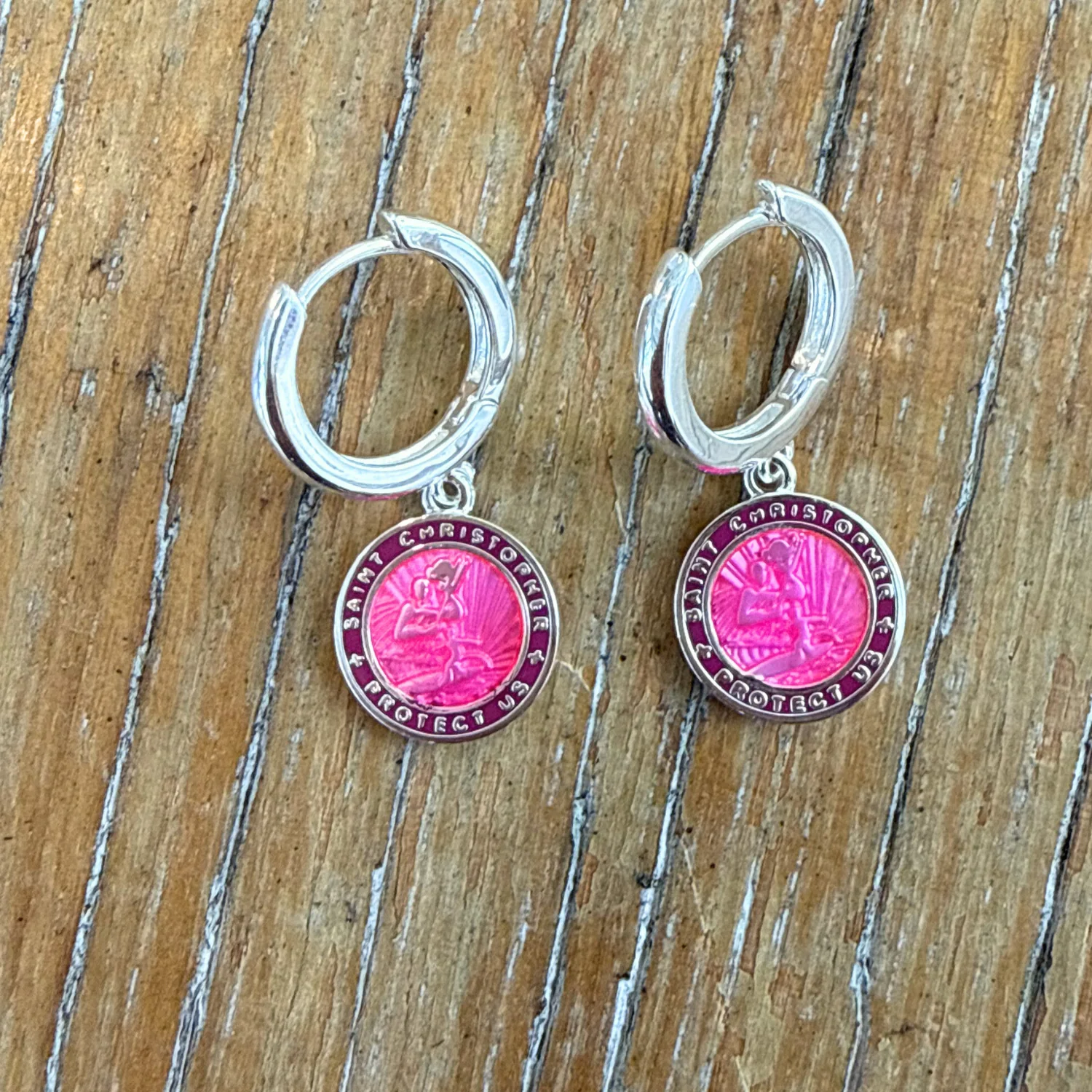 The Imperfect Archive  - Pink / Pink St. Christopher Earrings - Image 3