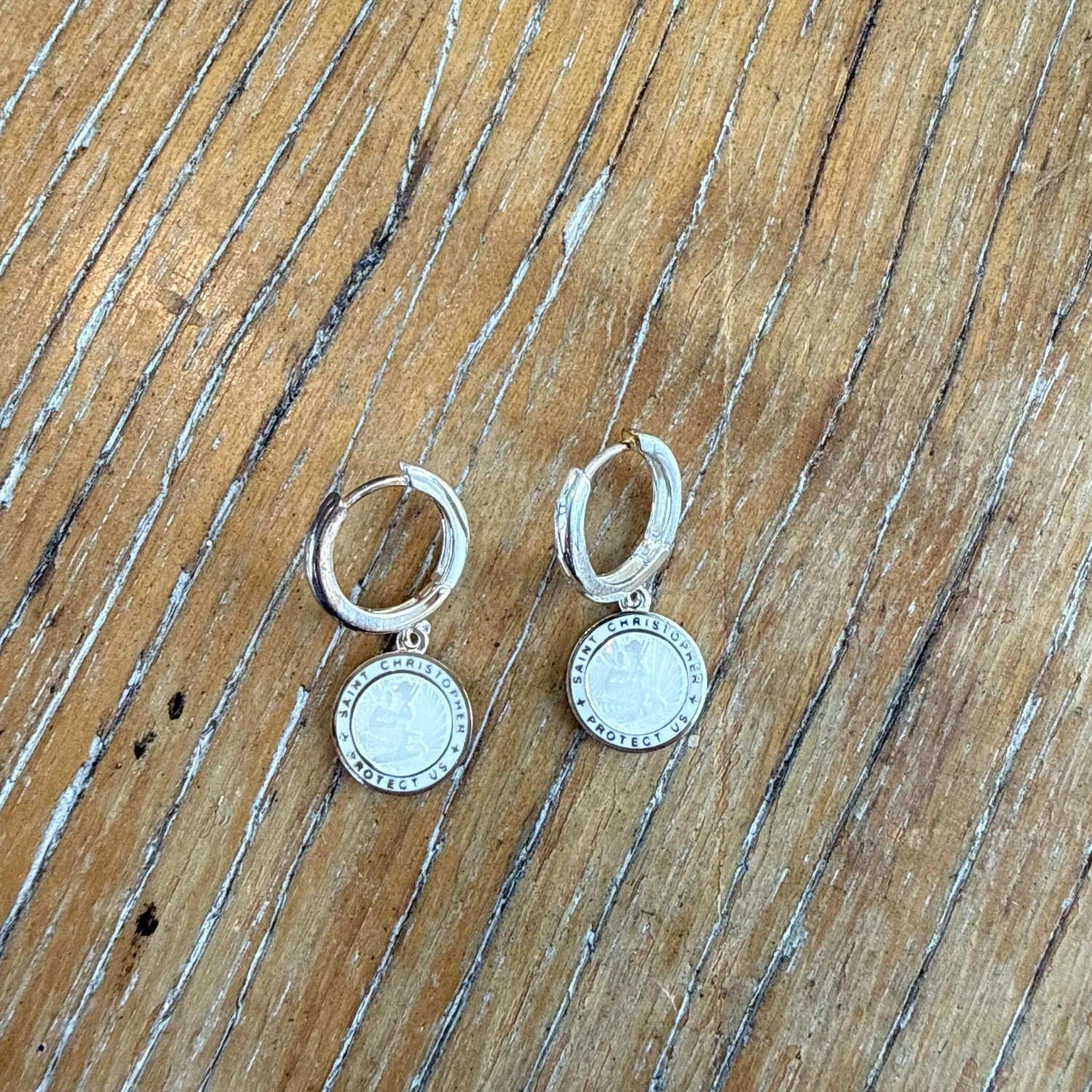 The Imperfect Archive  - White / White St. Christopher Earrings - Image 2