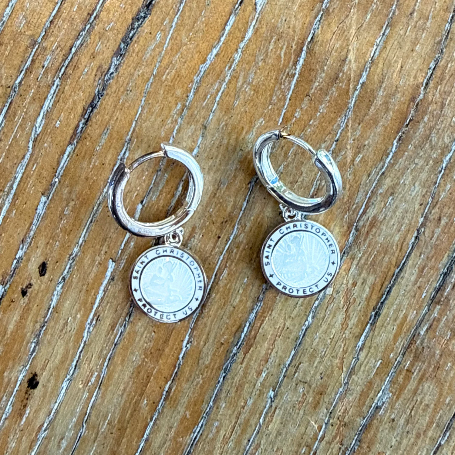 The Imperfect Archive  - White / White St. Christopher Earrings - Image 3