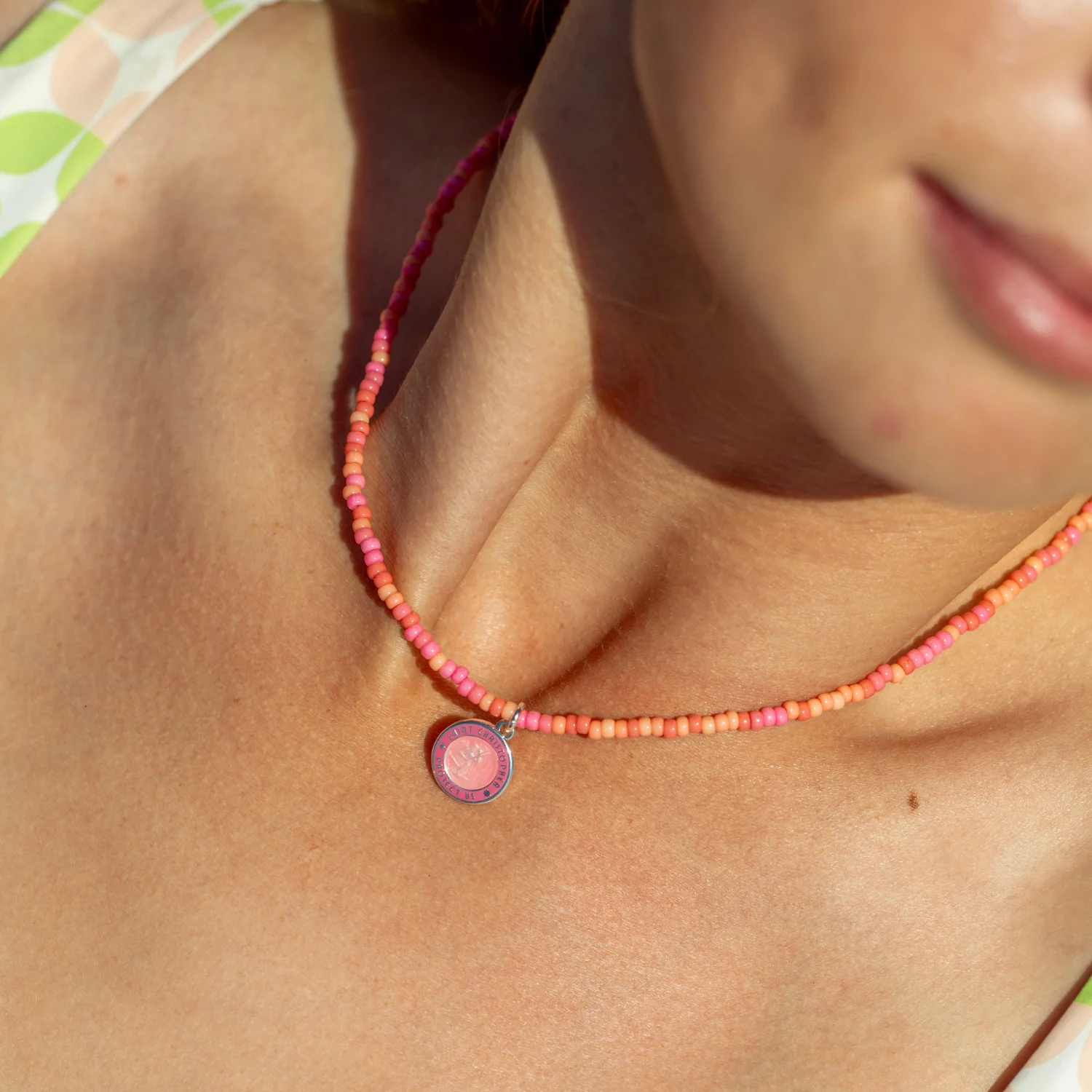 Pink Palms Beaded Choker - Watermelon Pink - Image 4