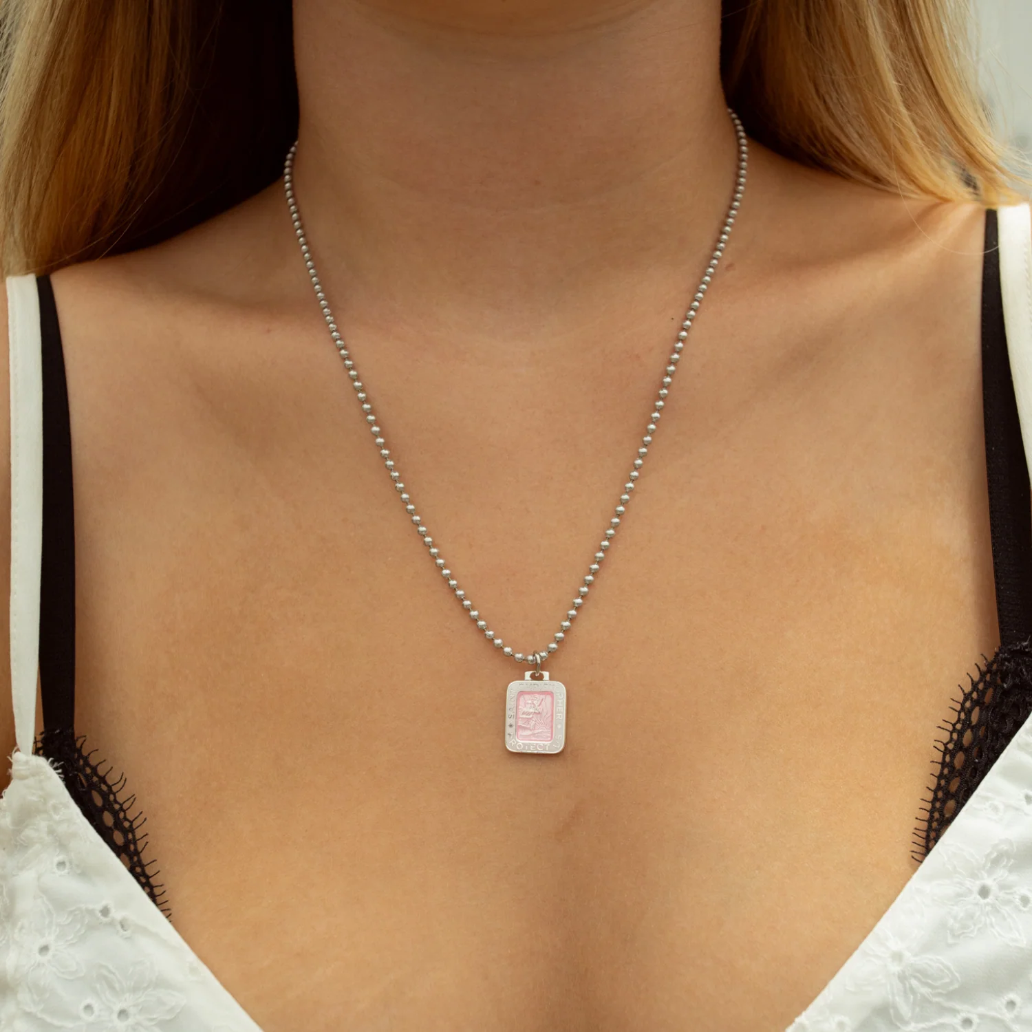 Rectangle St. Christopher - Pink / White - Image 3