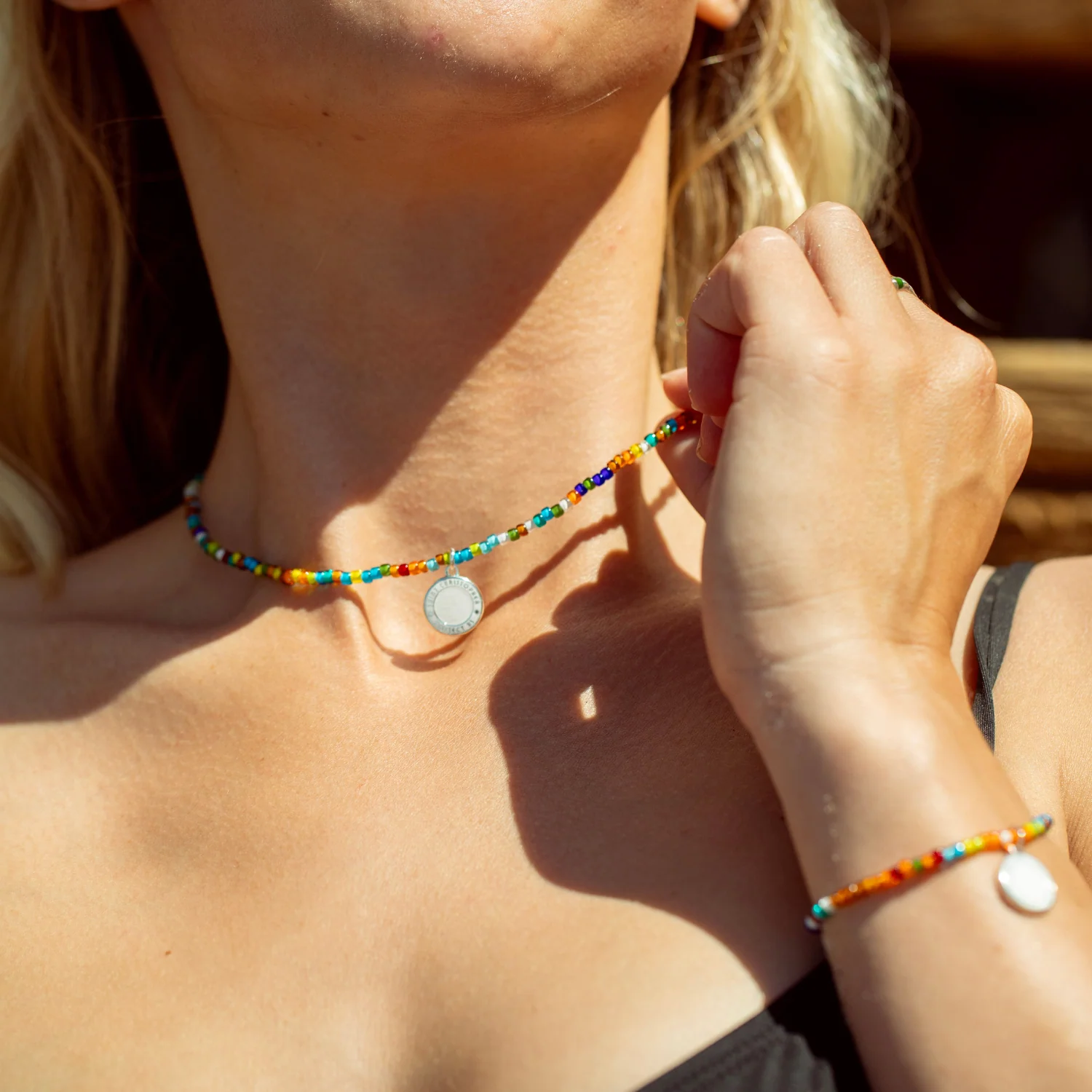 Retro Rainbow Beaded Choker - White / White - Image 5