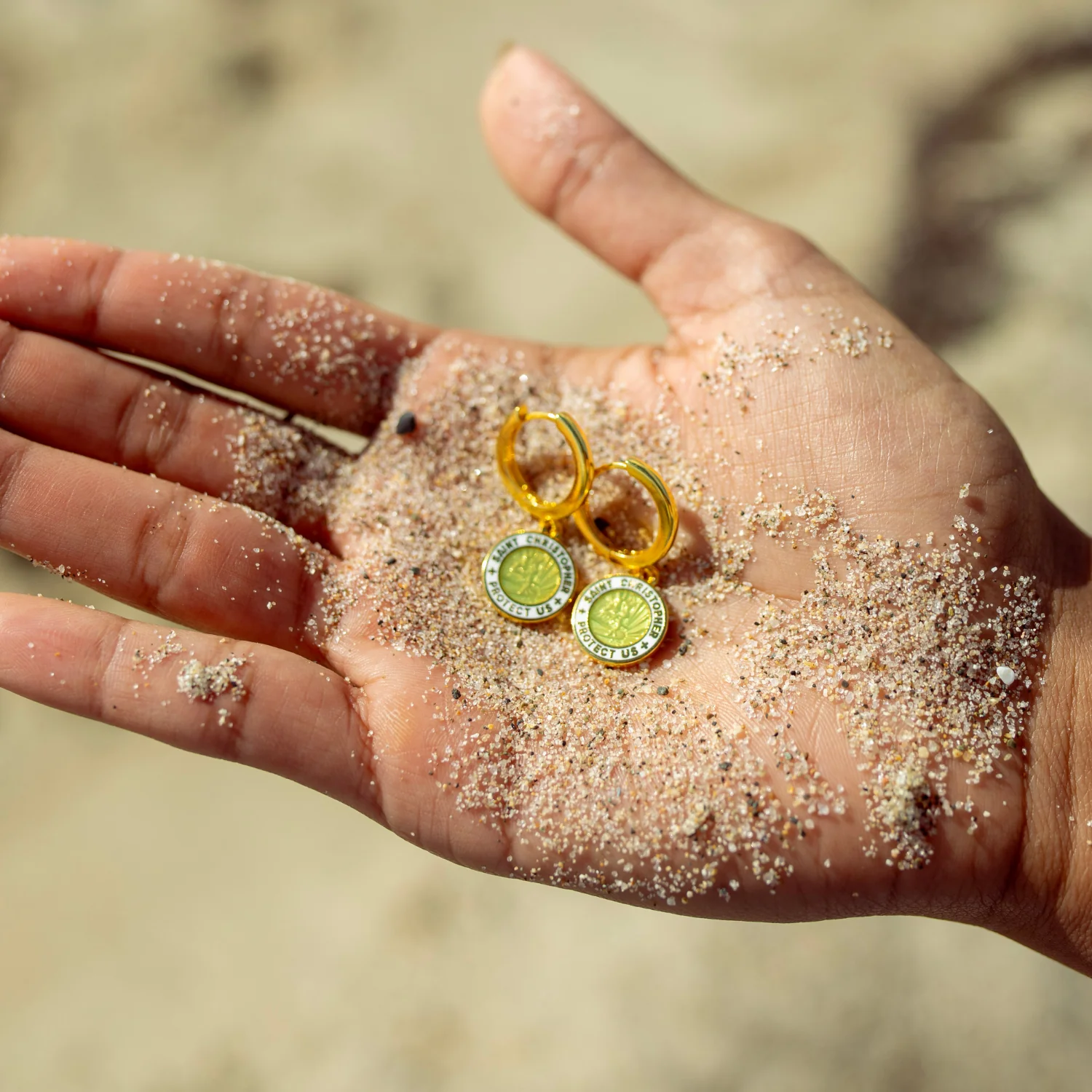St. Christopher Earrings - Gold / Sunlit Seaglass - Image 3