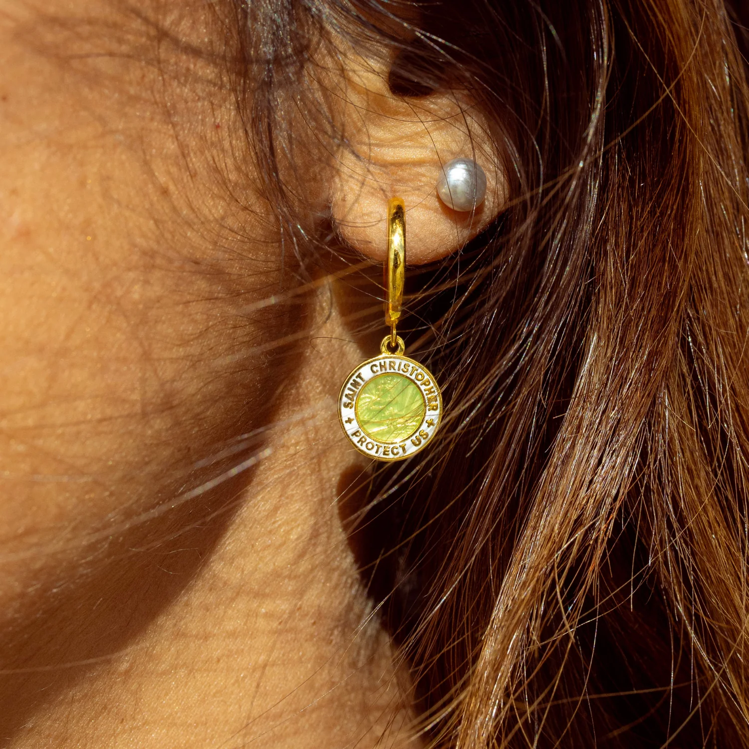St. Christopher Earrings - Gold / Sunlit Seaglass - Image 4