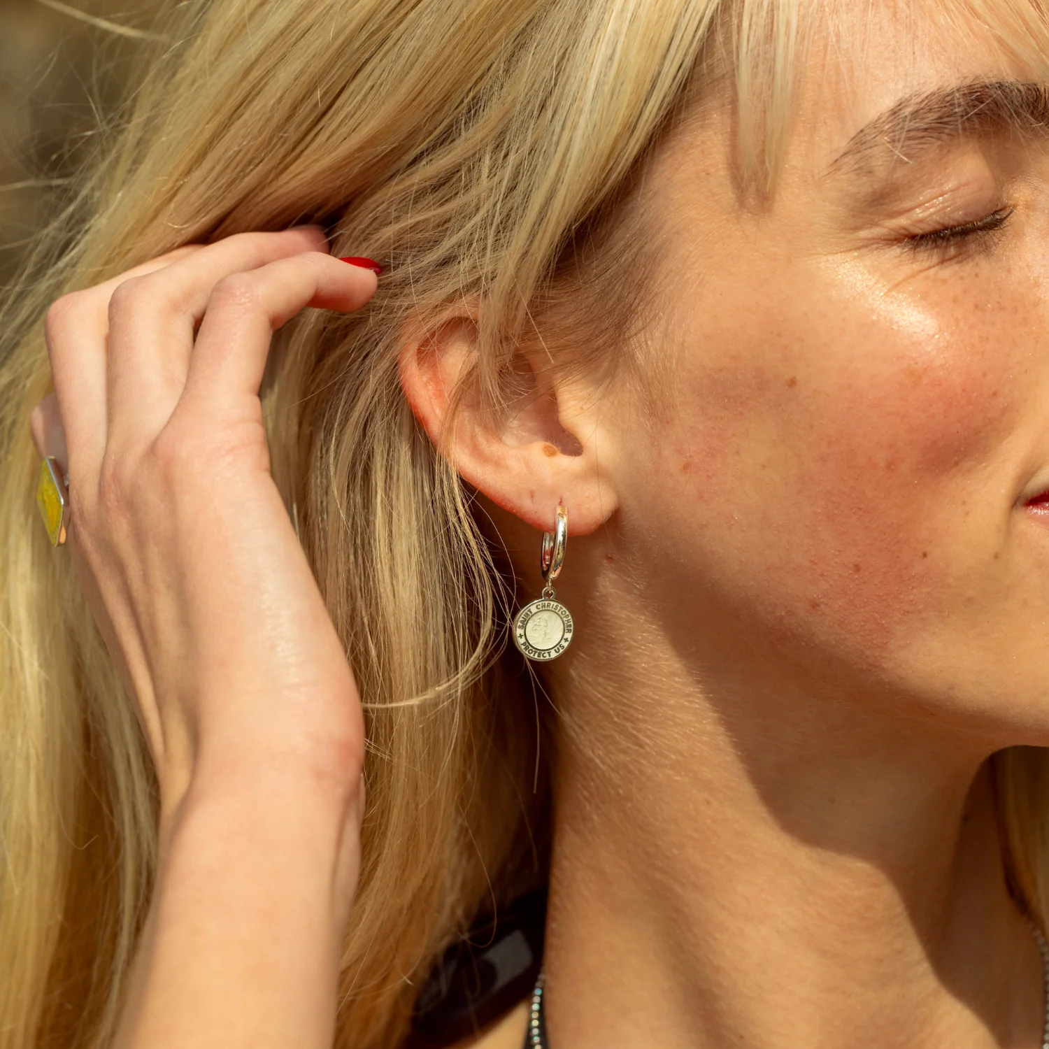 St. Christopher Earrings - White / White - Image 4