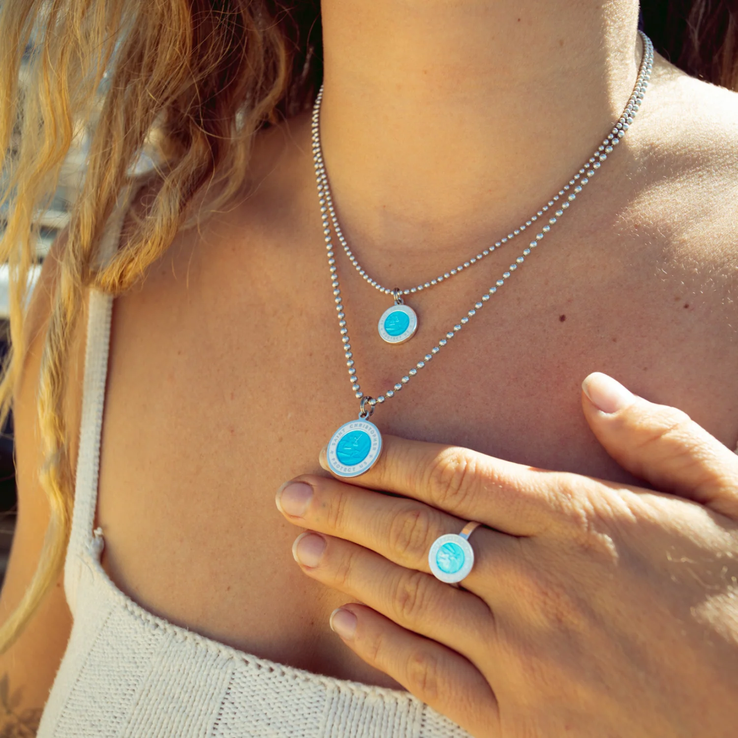 St. Christopher Ring Aqua / White - Image 3
