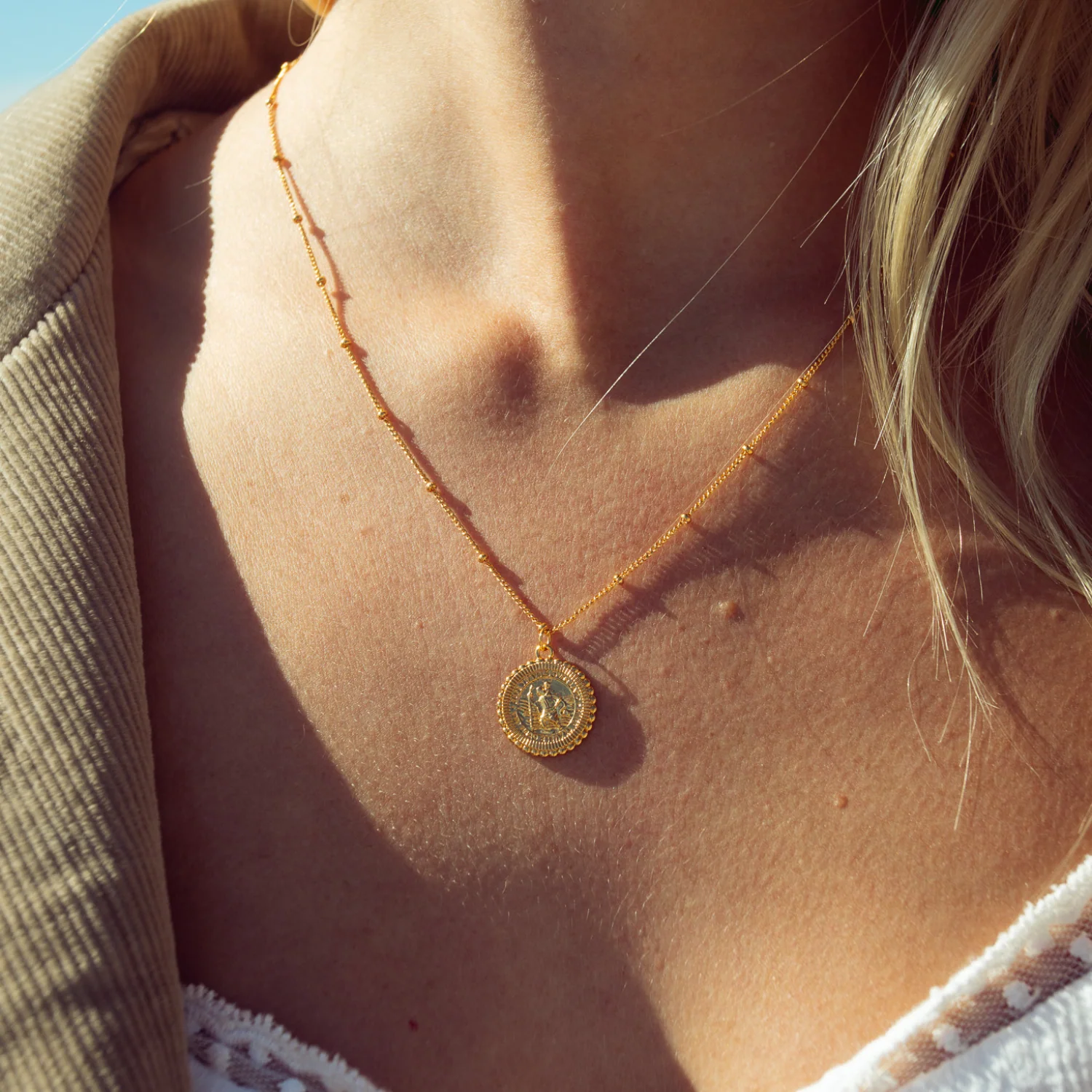 St. Christopher Satellite Coin Necklace - Gold - Image 3