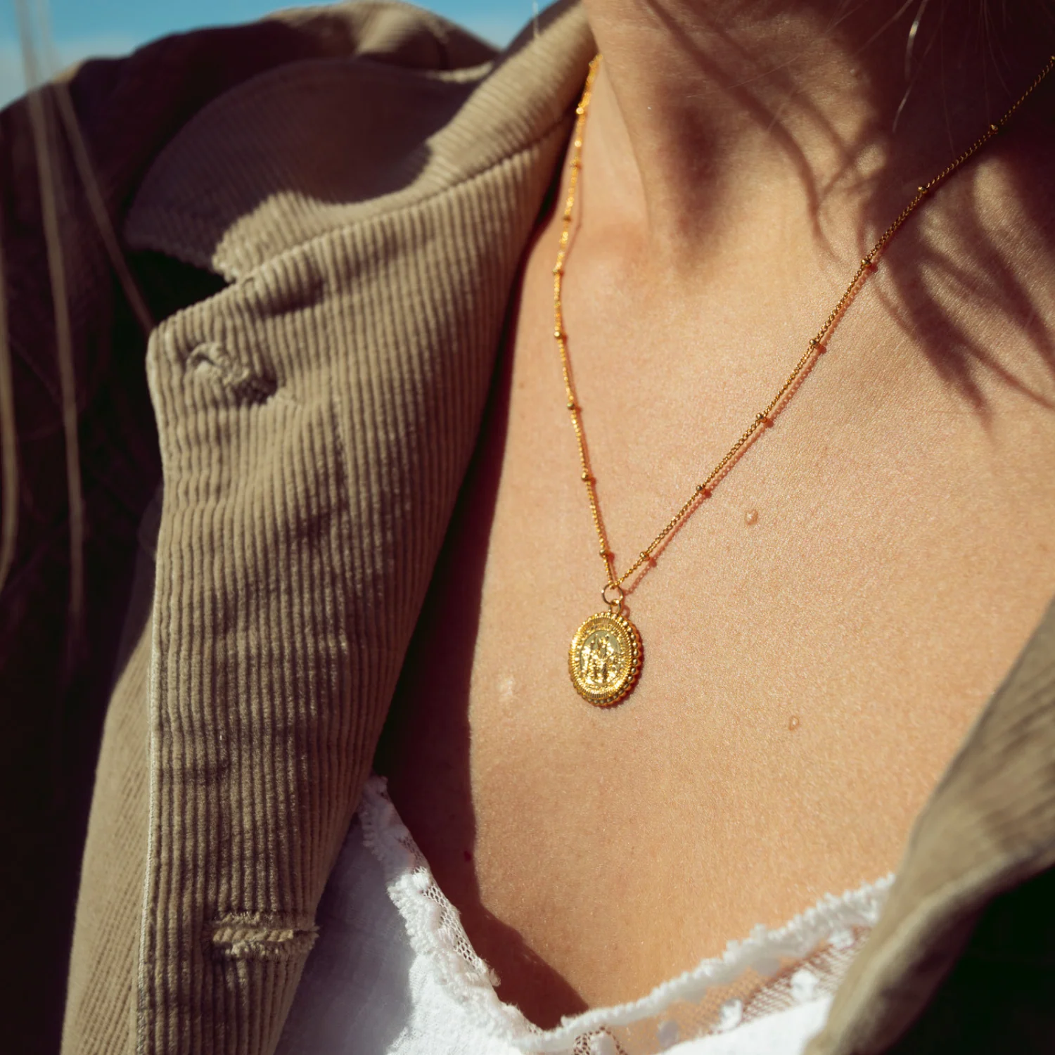 St. Christopher Satellite Coin Necklace - Gold - Image 4