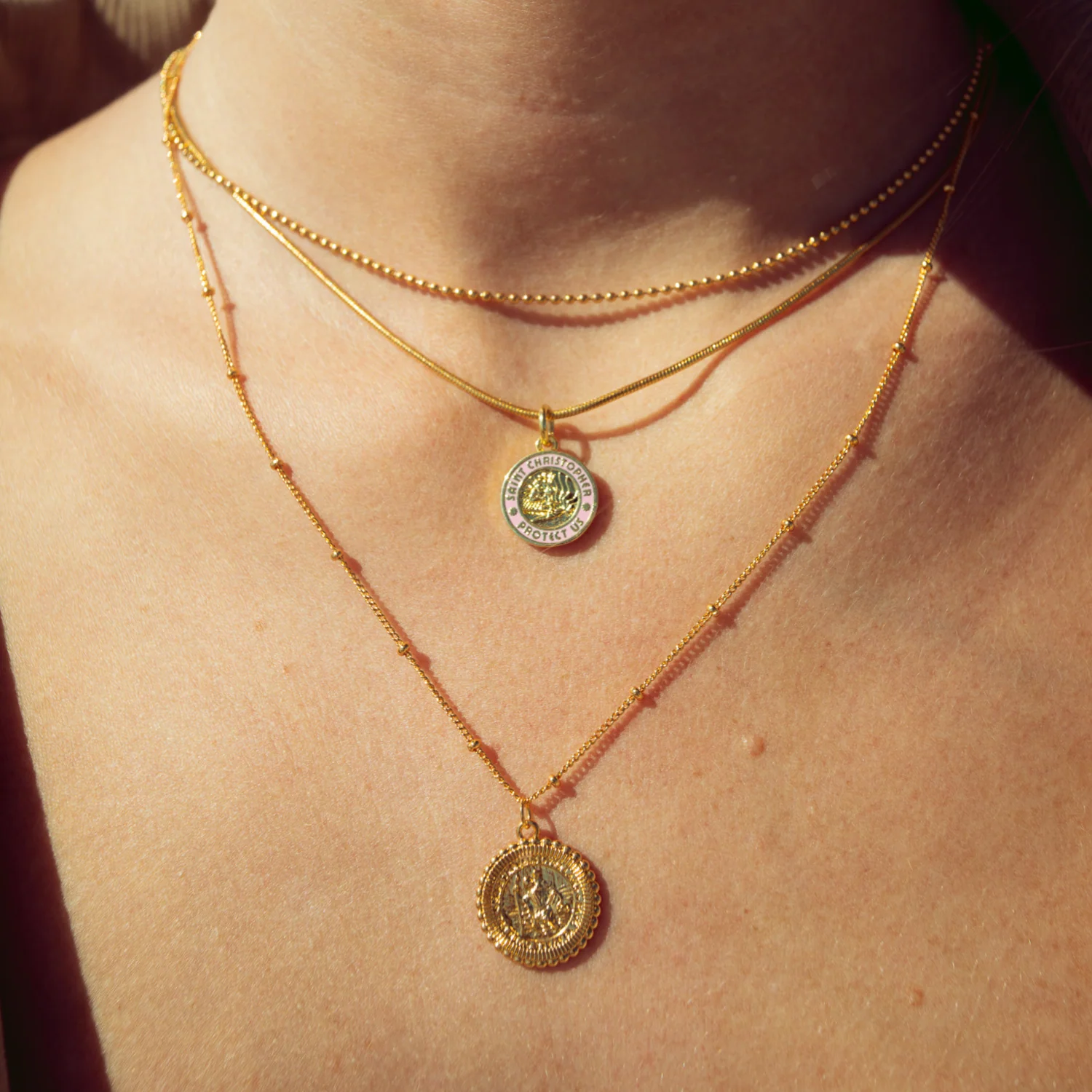 St. Christopher Satellite Coin Necklace - Gold - Image 5