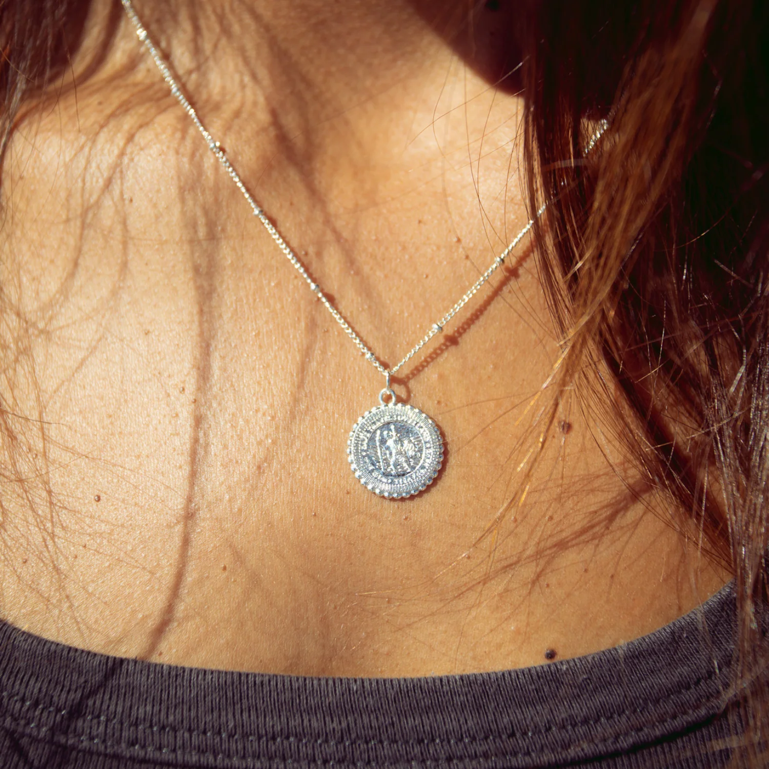 St. Christopher Satellite Coin Necklace - Silver - Image 3