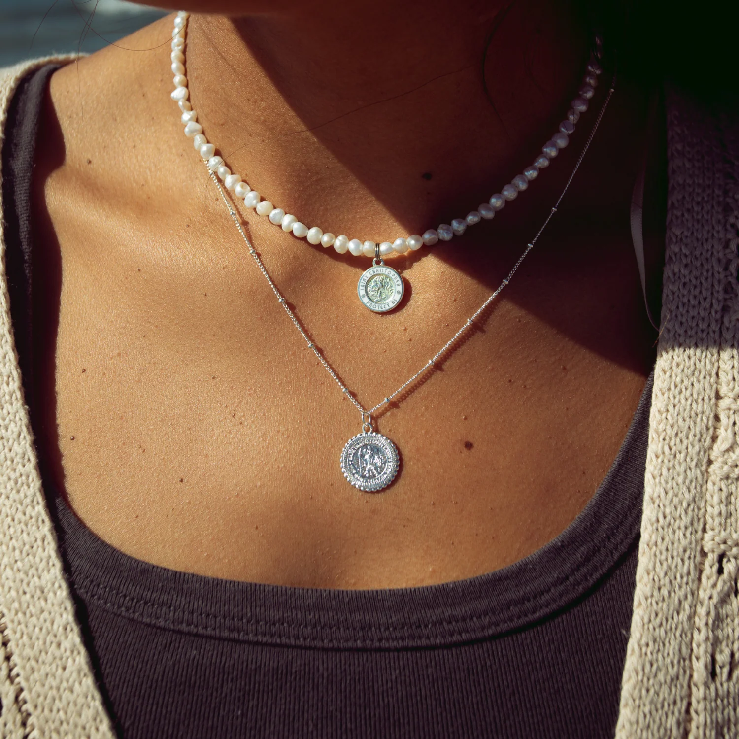 St. Christopher Satellite Coin Necklace - Silver - Image 4